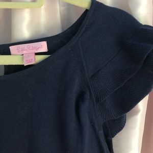 Lilly Pulitzer Navy Ruffled Short Sleeve Top